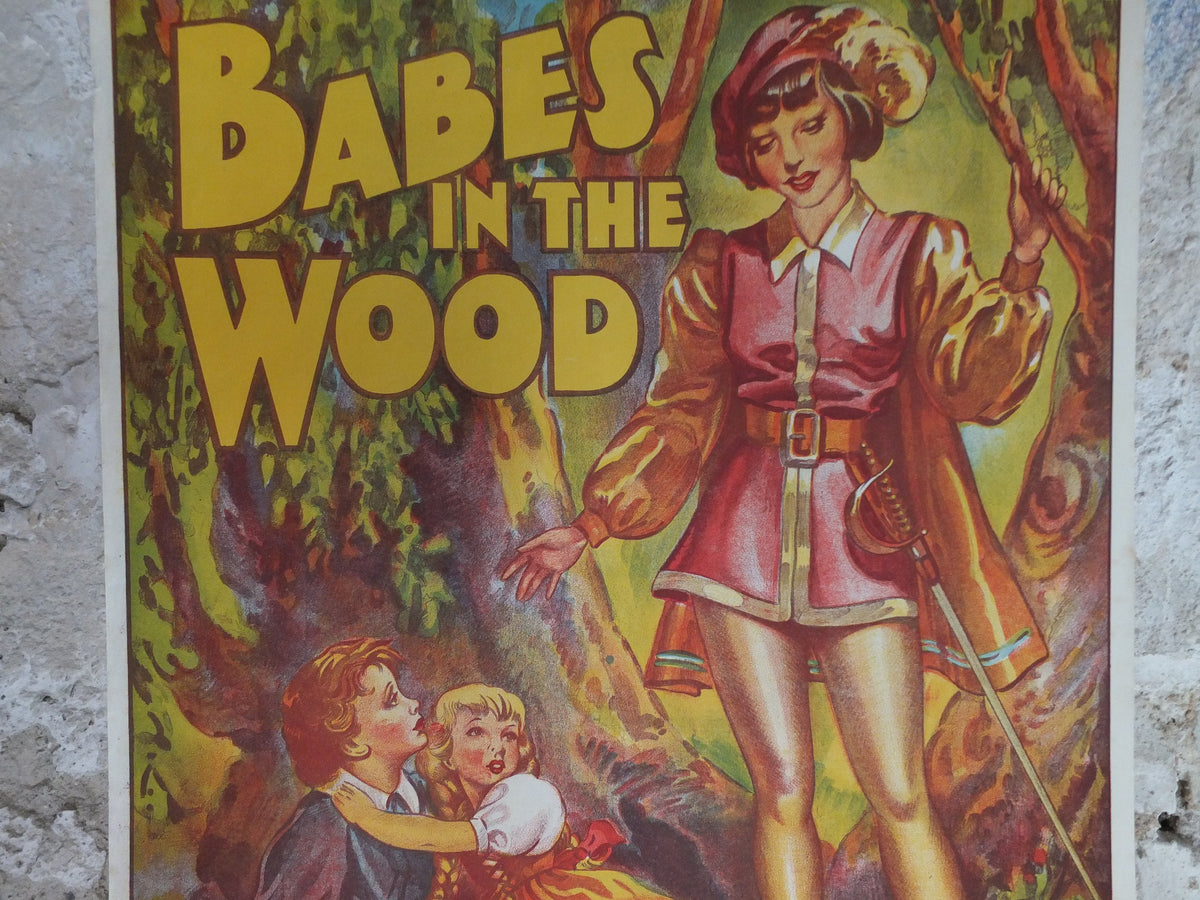 Original Vintage British Babes in the Wood Pantomime poster theatre taylors wombwell art deco nouveau print lithograph wall art 1930s