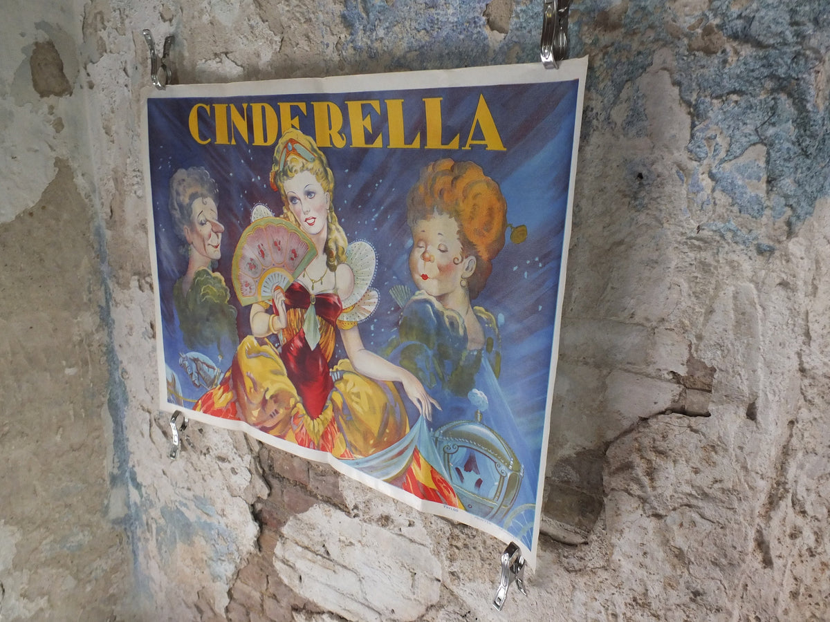 1930s Cinderella Poster, Pantomime theatre, Taylors of Wombwell, British panto, original lithograph wall art decor