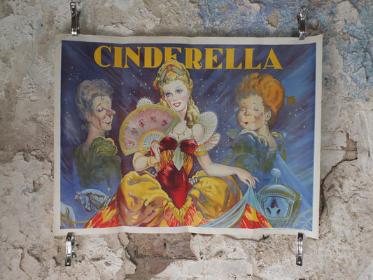 1930s Cinderella Poster, Pantomime theatre, Taylors of Wombwell, British panto, original lithograph wall art decor