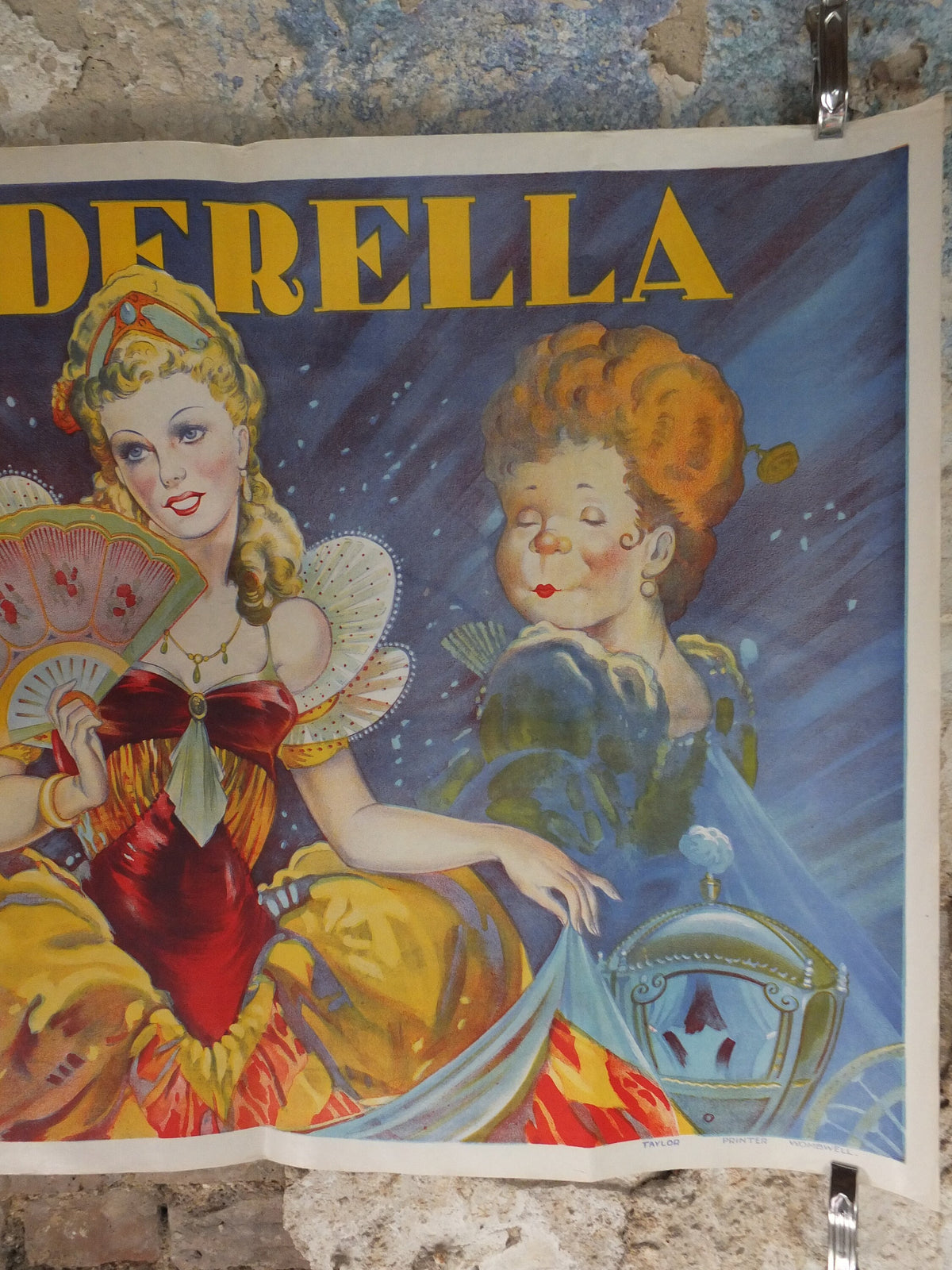 1930s Cinderella Poster, Pantomime theatre, Taylors of Wombwell, British panto, original lithograph wall art decor