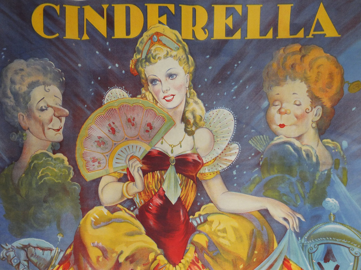 1930s Cinderella Poster, Pantomime theatre, Taylors of Wombwell, British panto, original lithograph wall art decor