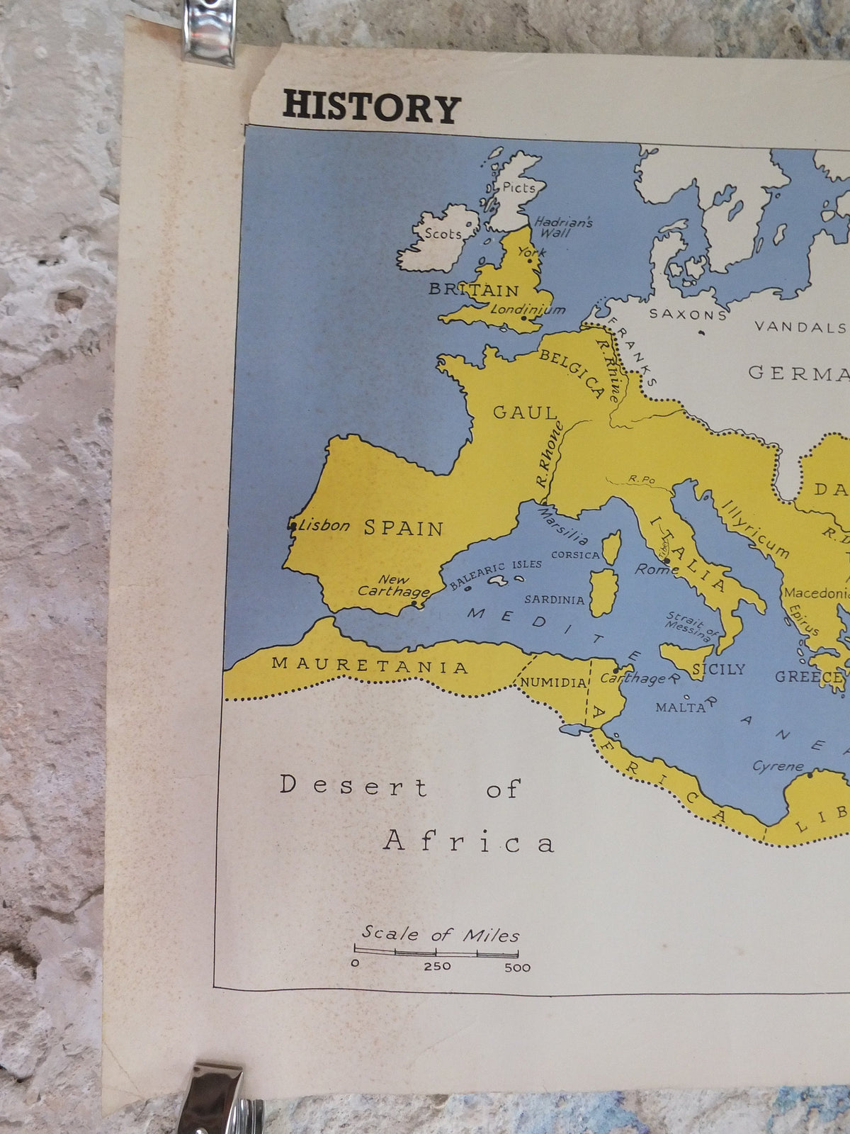 Original Vintage British Educational Geography Map Roman Empire historical Poster print wall art 1950s