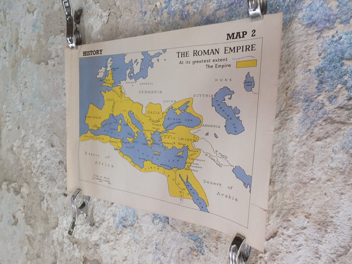 Original Vintage British Educational Geography Map Roman Empire historical Poster print wall art 1950s