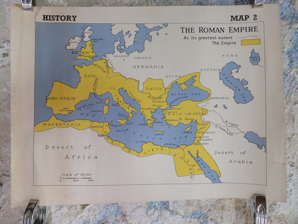 Original Vintage British Educational Geography Map Roman Empire historical Poster print wall art 1950s