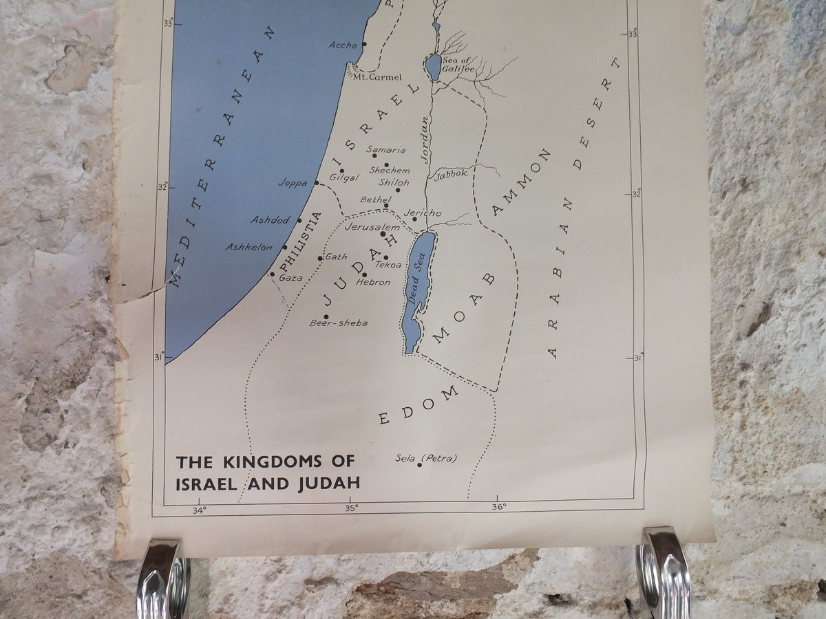 Original Vintage British Educational Geography Map Kingdoms of Judah and Israel in biblical times historical Poster print wall art 1950s