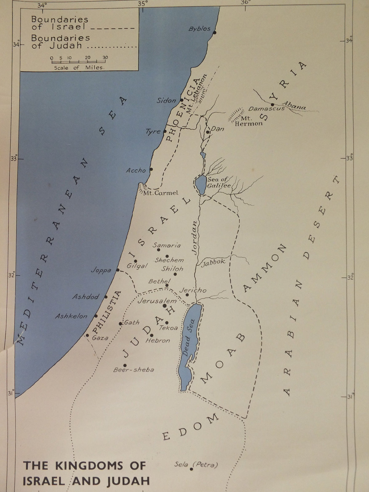 Original Vintage British Educational Geography Map Kingdoms of Judah and Israel in biblical times historical Poster print wall art 1950s