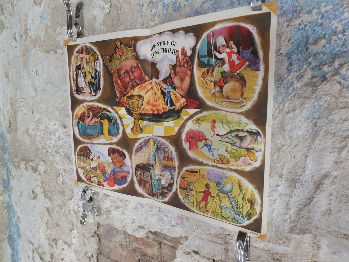 Original Vintage British Child Education The Story of Tom Thumb Poster mid century print wall art Monique Partridge 1968 1960s