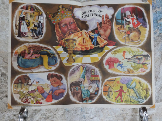 Original Vintage British Child Education The Story of Tom Thumb Poster mid century print wall art Monique Partridge 1968 1960s