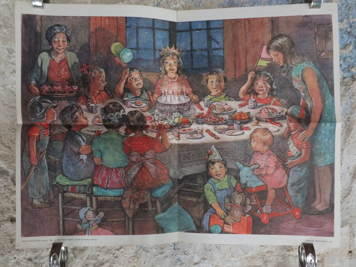 Original Vintage British Child Education Child Birthday Party Poster mid century print Dorothy Hawksley wall art 1966 1960s