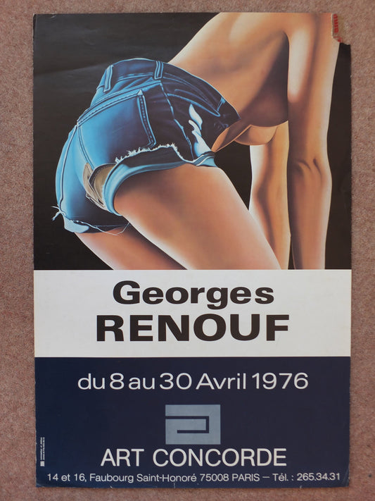 Vintage French poster Georges Renouf Art Concorde man cave mancave boys art nude denim topless wall art retro 1976 1970s
