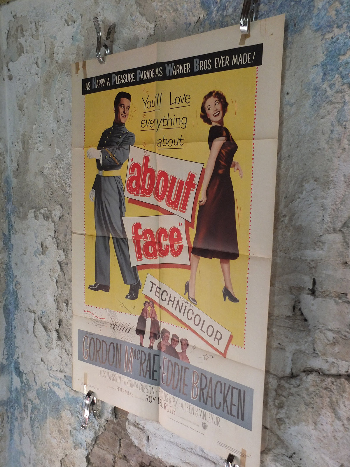 Original Vintage Movie Poster About Face 1952 1950s Gordon McRae soldier military war romance wall art US one sheet cinema film memorabilia