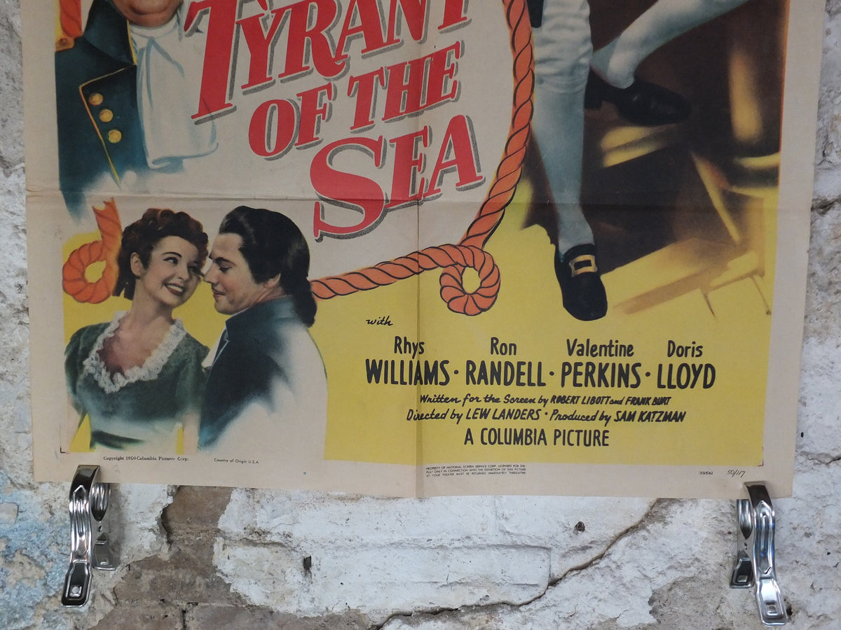 Original Vintage Movie Poster Tyrant of the Sea 1950 1950s british navy Napoleon war sword wall art US one sheet cinema film memorabilia
