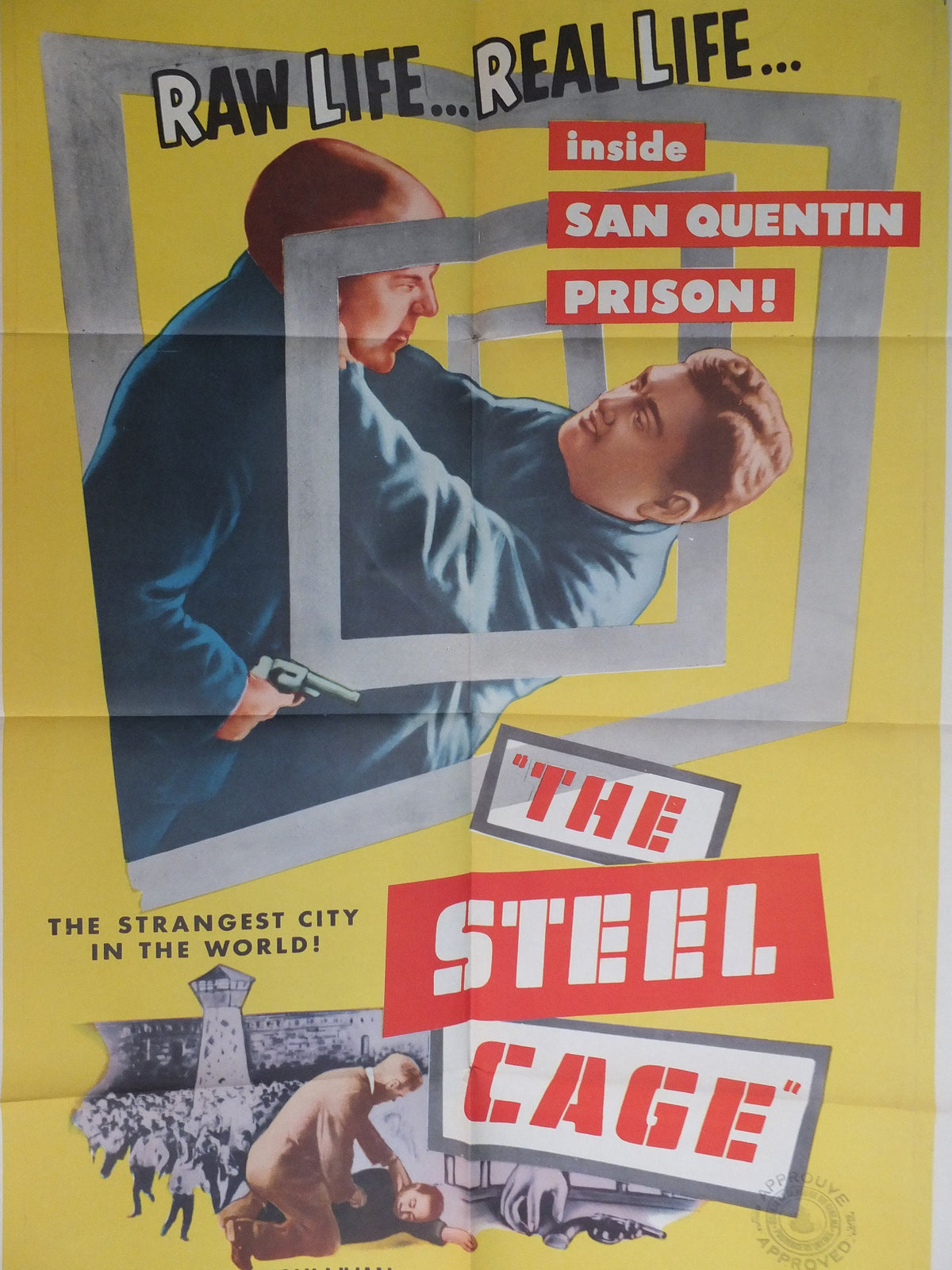 Original Vintage Movie Poster The Steel Cage 1954 1950s San Quentin Prison spiral gun prisoner wall art US one sheet cinema film memorabilia