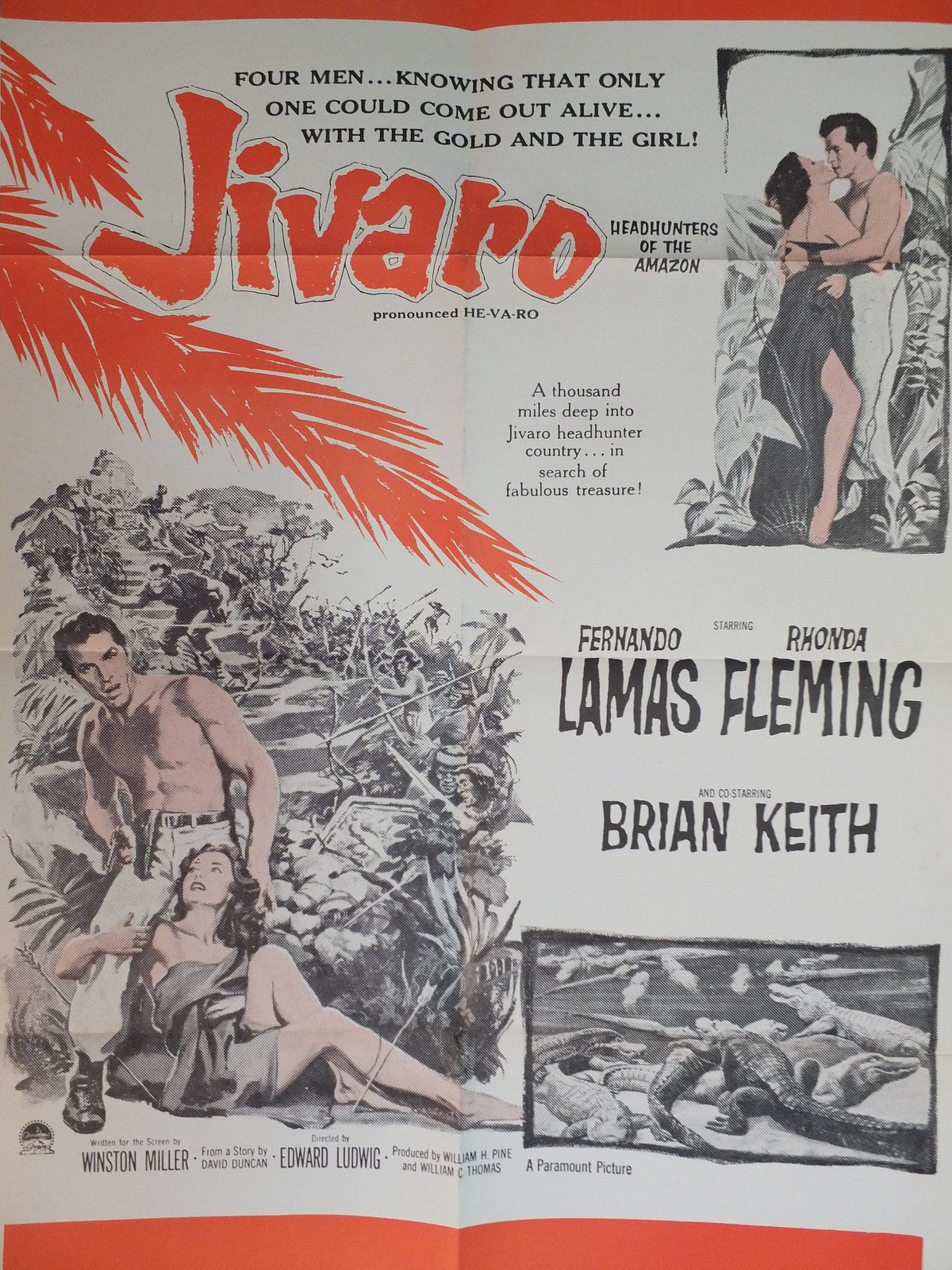 Original Vintage Movie Poster Jivaro 1954 1950s battle action love romance amazon tribe wall art US one sheet cinema film memorabilia
