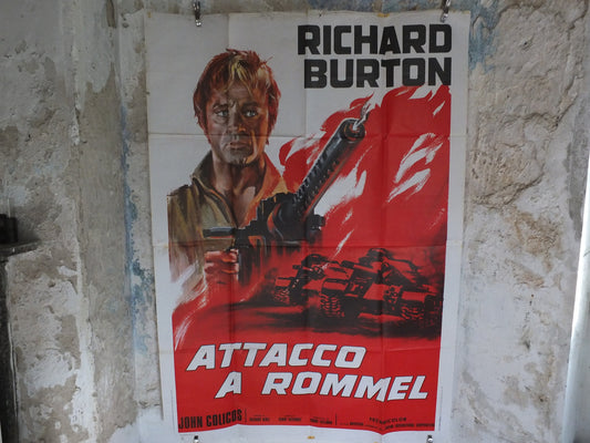 Original Vintage Italian Large Movie Poster Raid on Rommel 1971 Attaco a Rommel Richard Burton monty war libya desert rats wall art 1970s