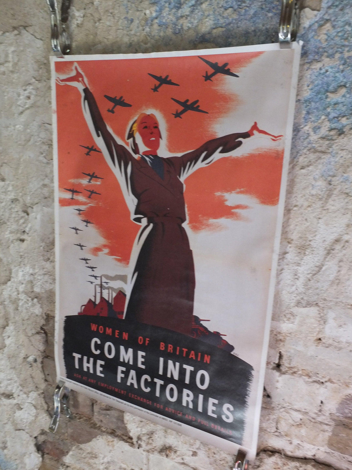 Vintage British WW2 Women of Britain Come into the Factories Propaganda Poster Telegraph bombers reprint print wall art 1980s