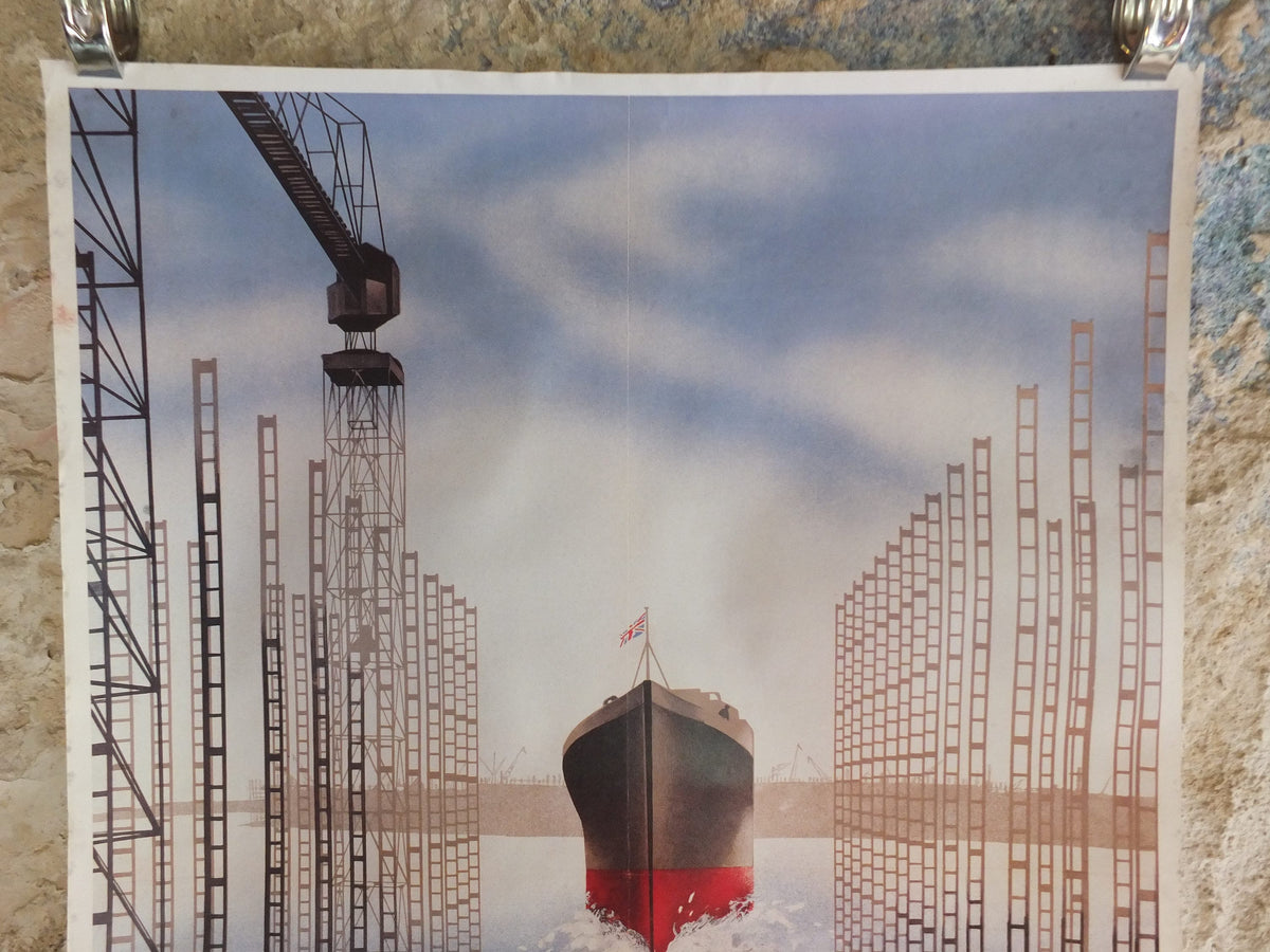 Vintage British WW2 The Navy Thanks You Propaganda Poster Telegraph Pat Keely ship shipyard destroyer battleship reprint wall art 1980s