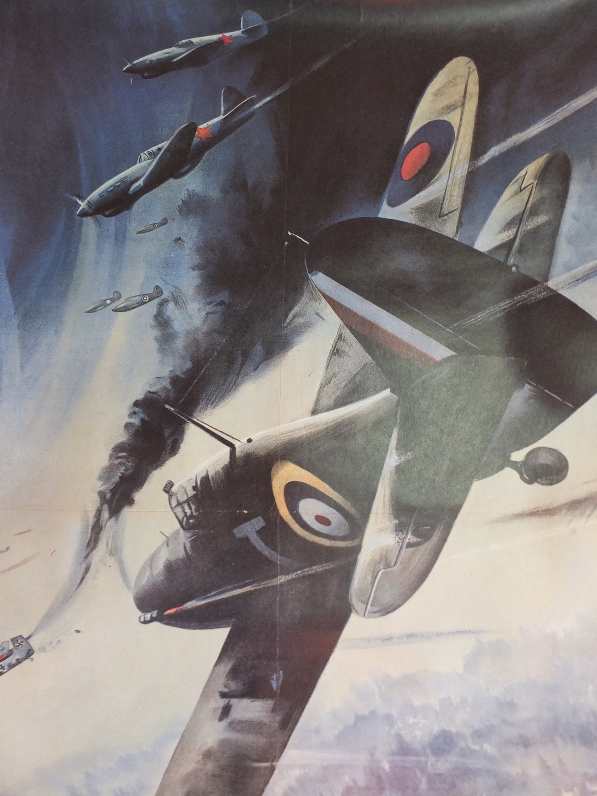 Vintage British WW2 Back them Up Spitfire Hurricane Propaganda Poster Jobson Telegraph fighters royal air force reprint print wall art 1980s