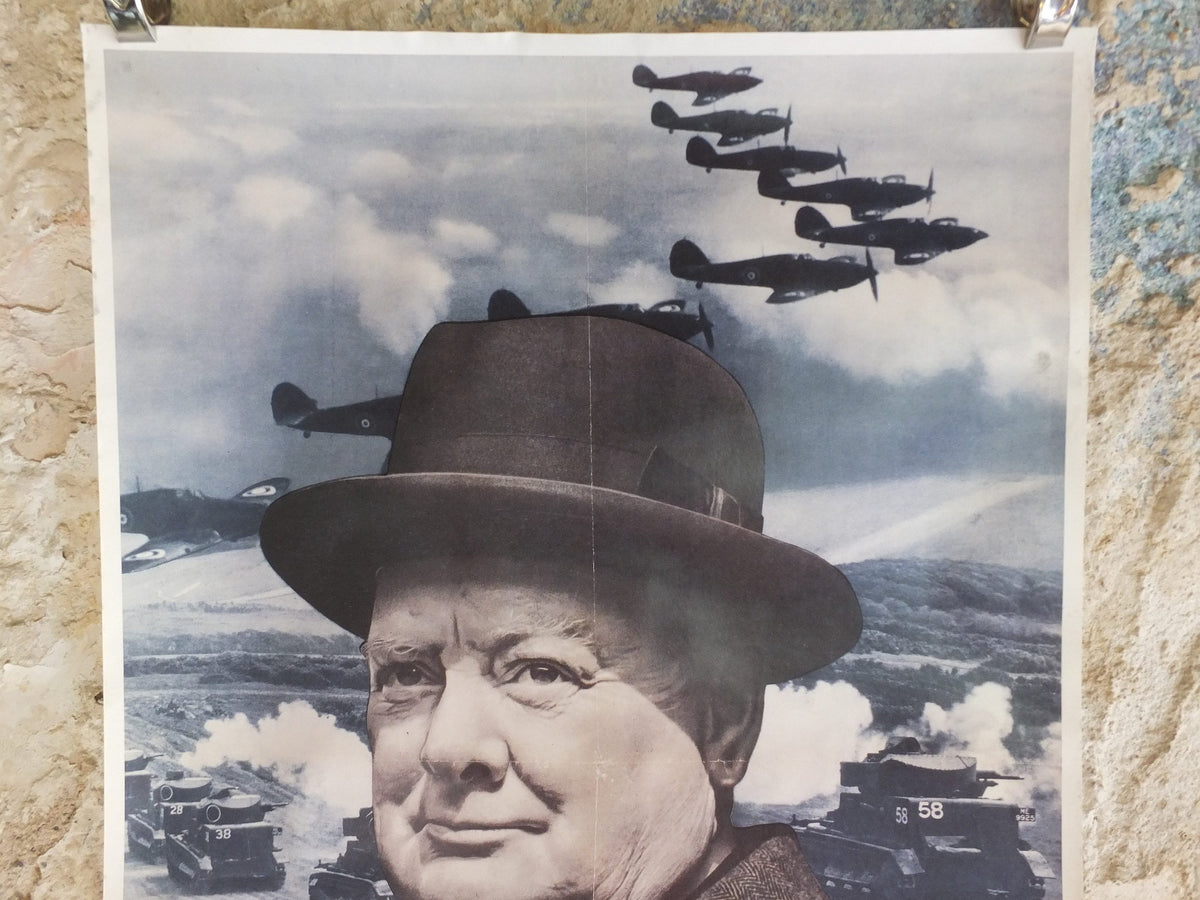 Vintage British WW2 Winston Churchill Go Forward Together Propaganda Poster spitfires Telegraph reprint print wall art 1980s