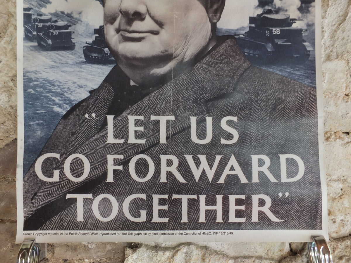 Vintage British WW2 Winston Churchill Go Forward Together Propaganda Poster spitfires Telegraph reprint print wall art 1980s