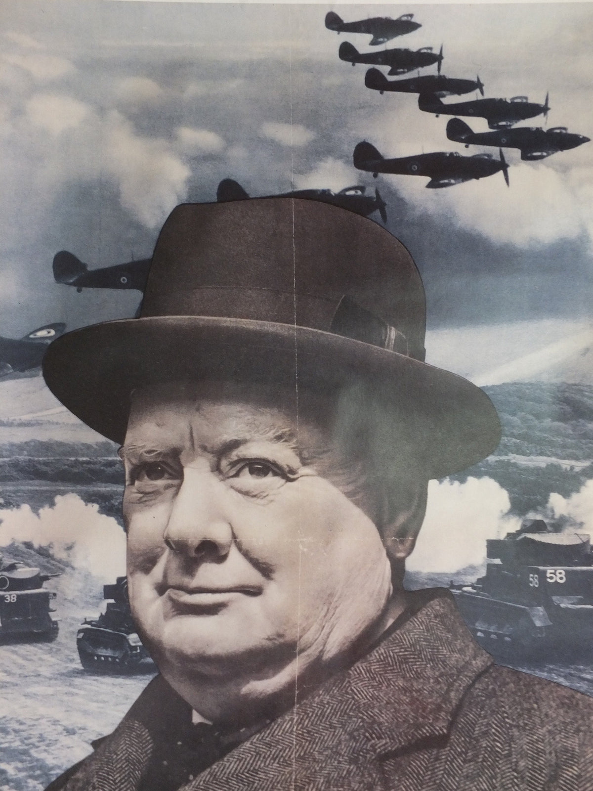 Vintage British WW2 Winston Churchill Go Forward Together Propaganda Poster spitfires Telegraph reprint print wall art 1980s