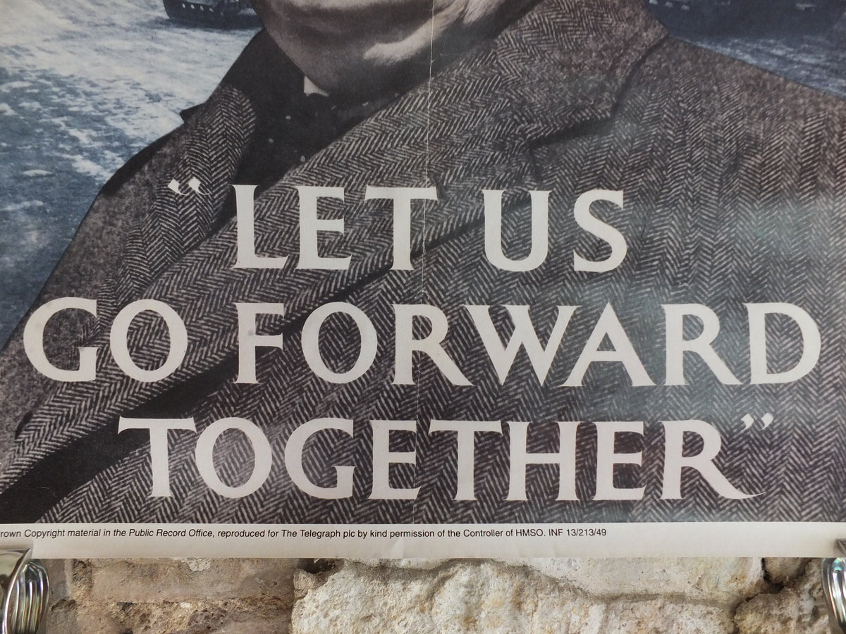 Vintage British WW2 Winston Churchill Go Forward Together Propaganda Poster spitfires Telegraph reprint print wall art 1980s