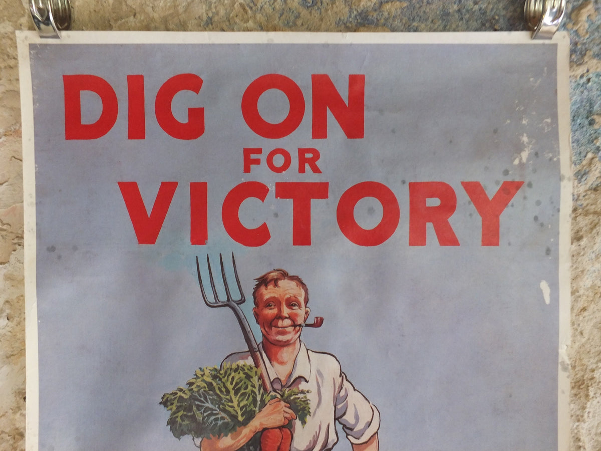 Vintage British WW2 Dig for Victory Propaganda Poster Peter Fraser Telegraph grow vegetables self sufficient reprint print wall art 1980s