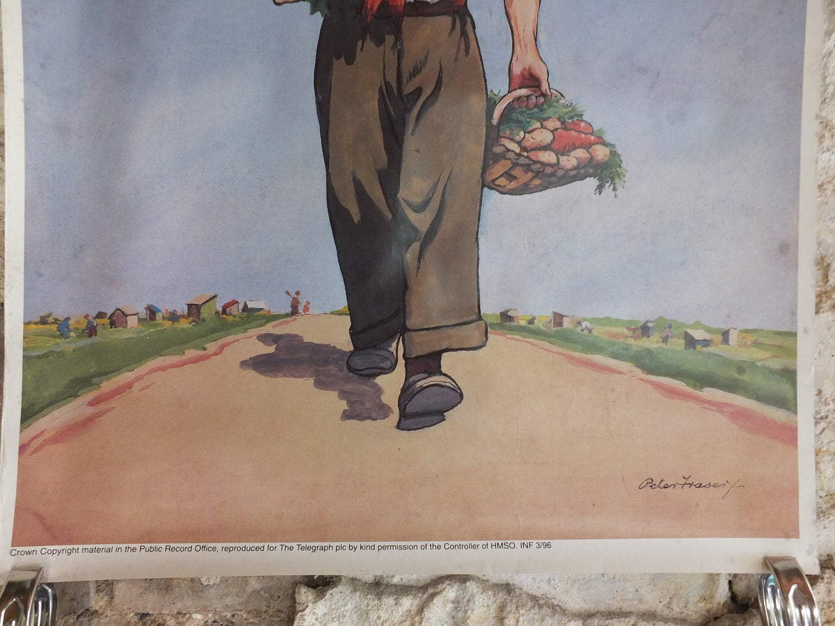 Vintage British WW2 Dig for Victory Propaganda Poster Peter Fraser Telegraph grow vegetables self sufficient reprint print wall art 1980s