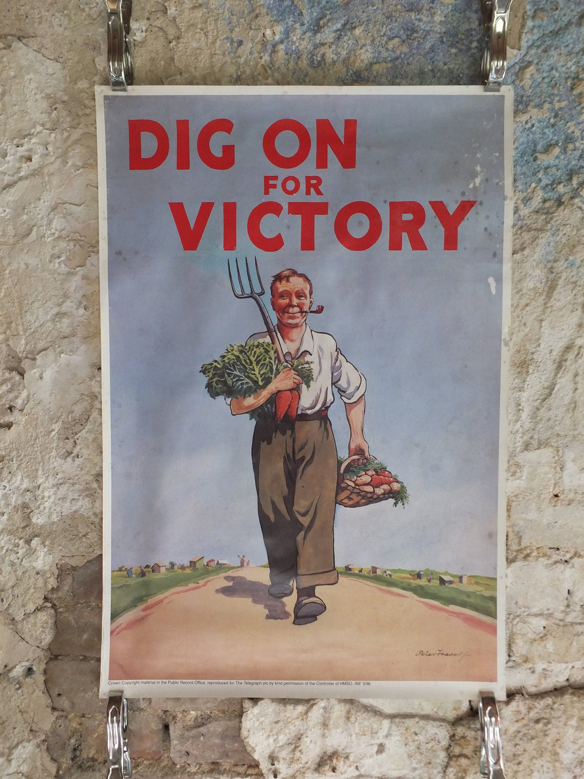 Vintage British WW2 Dig for Victory Propaganda Poster Peter Fraser Telegraph grow vegetables self sufficient reprint print wall art 1980s