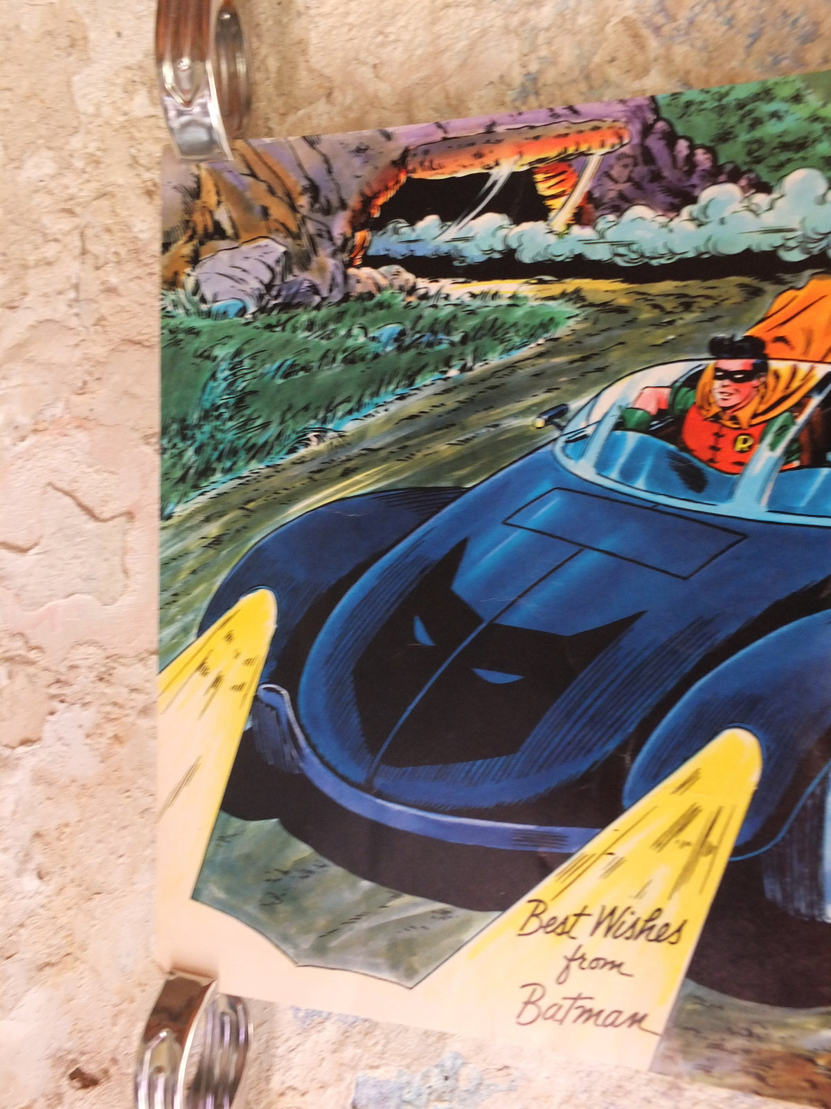 Original Vintage Comic DC Batman and Robin Batmobile Batcave hero superhero Carmine Infantino Adam West cartoon print wall art 1966 1960s