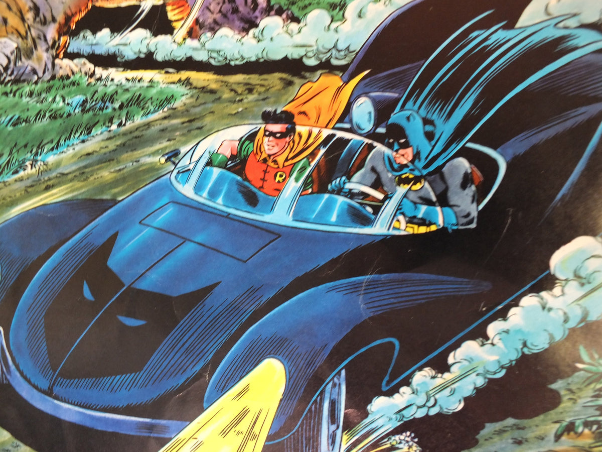 Original Vintage Comic DC Batman and Robin Batmobile Batcave hero superhero Carmine Infantino Adam West cartoon print wall art 1966 1960s