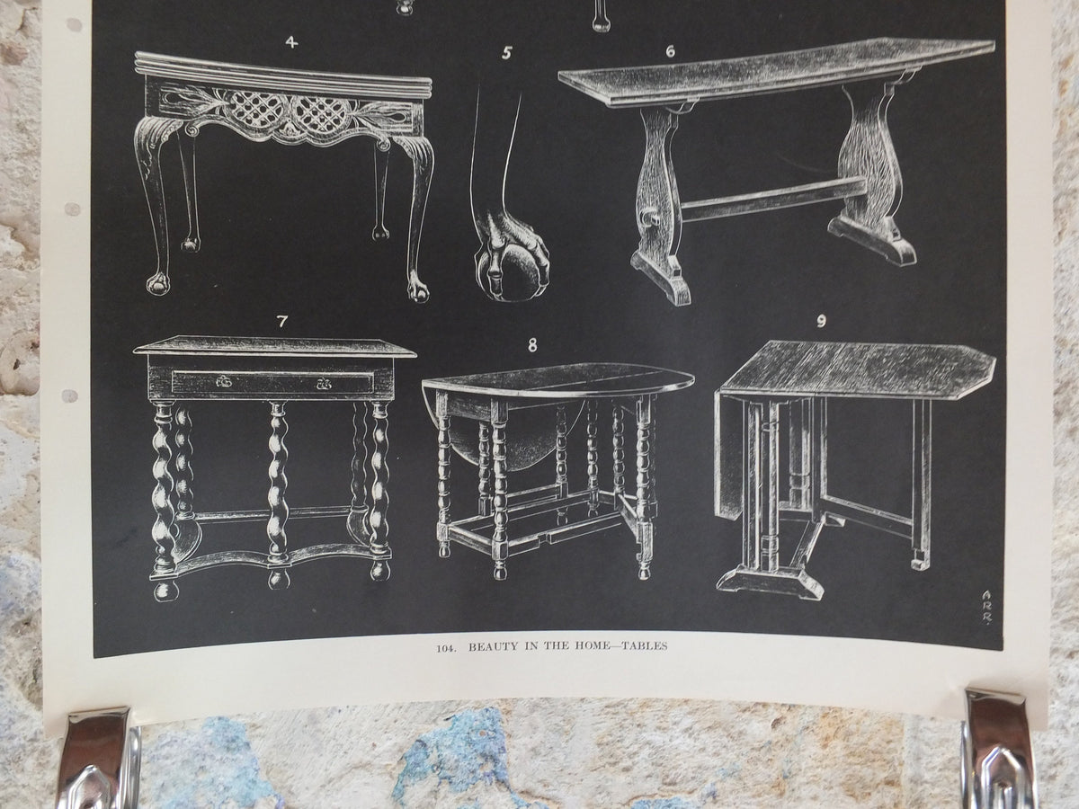 Original Vintage British Macmillan Black and White Educational Poster - Tables - Kitchen Dining print wall art retro 1938 1930s