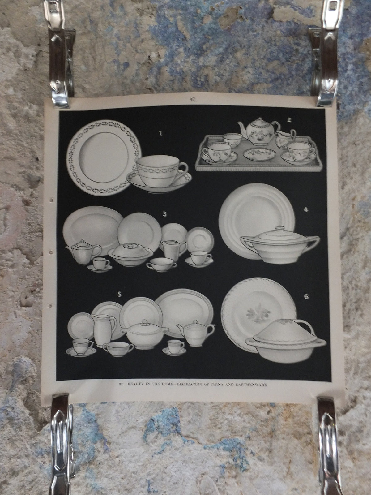 Original Vintage British Macmillan Black and White Educational Poster - China and Earthenware - Kitchen Dining print wall art 1938 1930s
