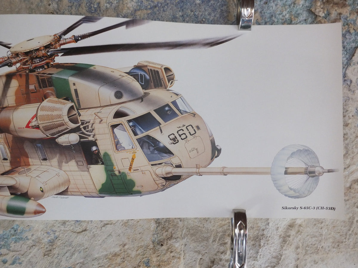 Original Vintage Poster Sikorsky S-65C-3 CH-53D Helicopter by Keith Fretwell military air force airplane aeroplane wall art 1980s