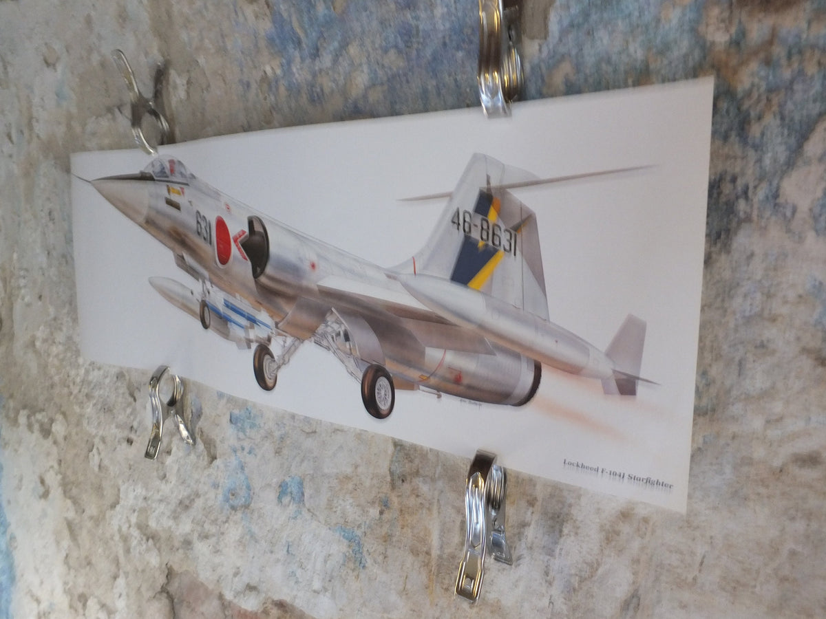 Original Vintage Poster Lockheed F-104j Starfighter by Mike Badrocke military air force airplane aeroplane wall art 1980s