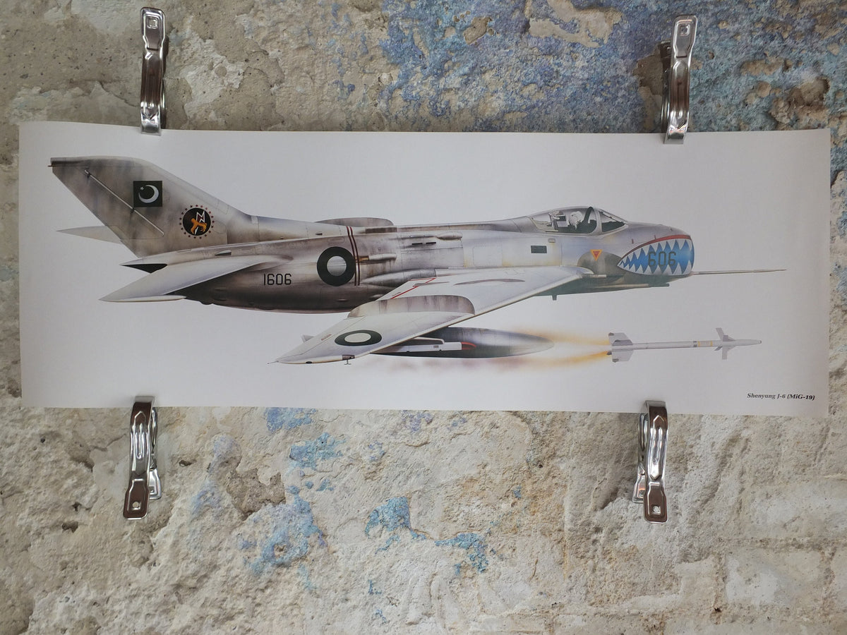 Original Vintage Poster Shenyang J-6 (MiG-19) military air force airplane aeroplane wall art 1980s