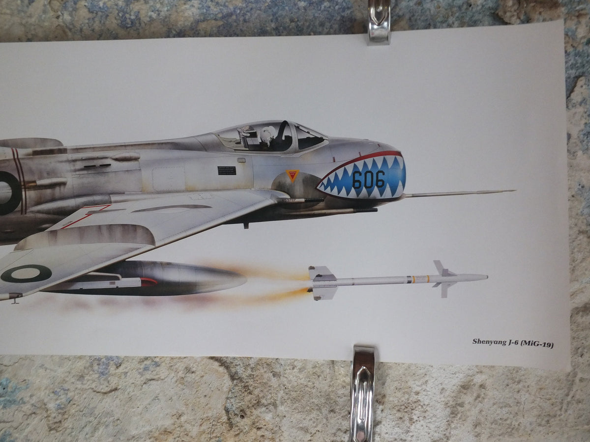 Original Vintage Poster Shenyang J-6 (MiG-19) military air force airplane aeroplane wall art 1980s