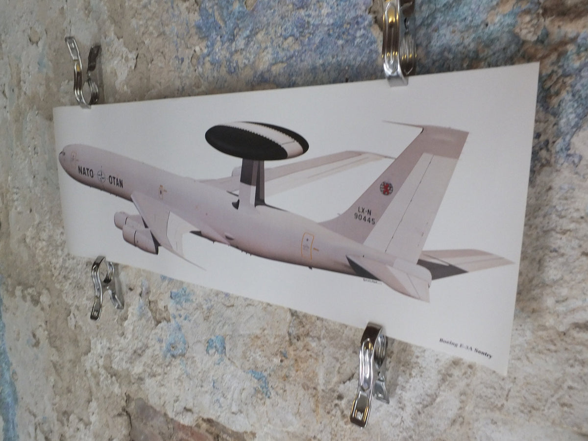 Original Vintage Poster Boeing E-3A Sentry by Keith Woodcock military air force airplane aeroplane wall art 1980s