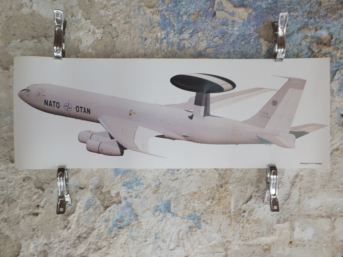 Original Vintage Poster Boeing E-3A Sentry by Keith Woodcock military air force airplane aeroplane wall art 1980s