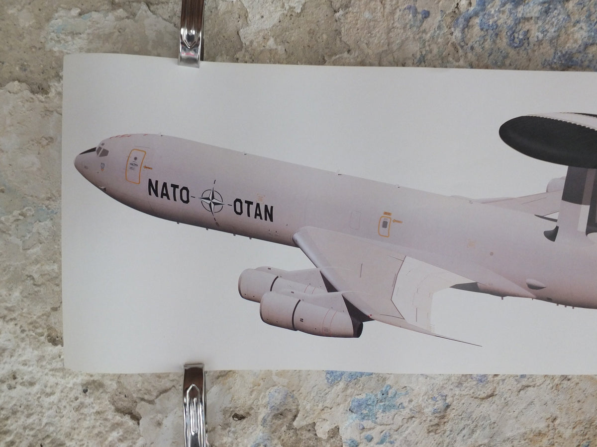 Original Vintage Poster Boeing E-3A Sentry by Keith Woodcock military air force airplane aeroplane wall art 1980s