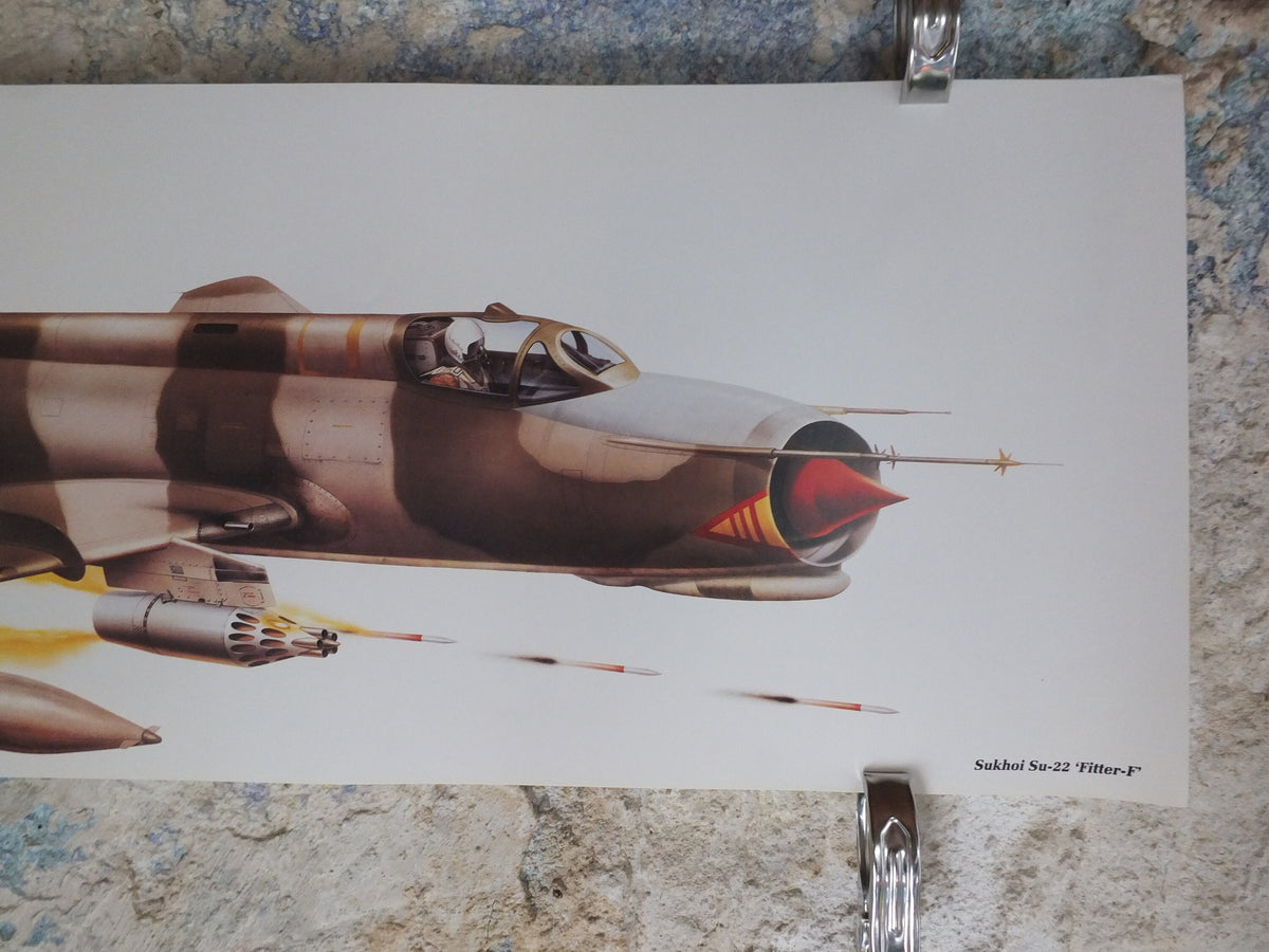 Original Vintage Poster Sukhoi SU-22 “Fitter-F" military air force airplane aeroplane wall art 1980s