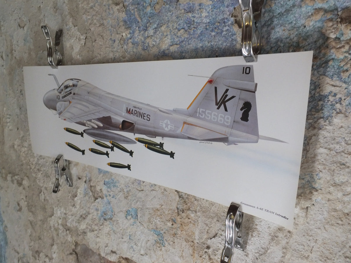 Original Vintage Poster Grumman A-6E TRAM Intruder by Michael A Badrocke military air force airplane aeroplane wall art 1980s