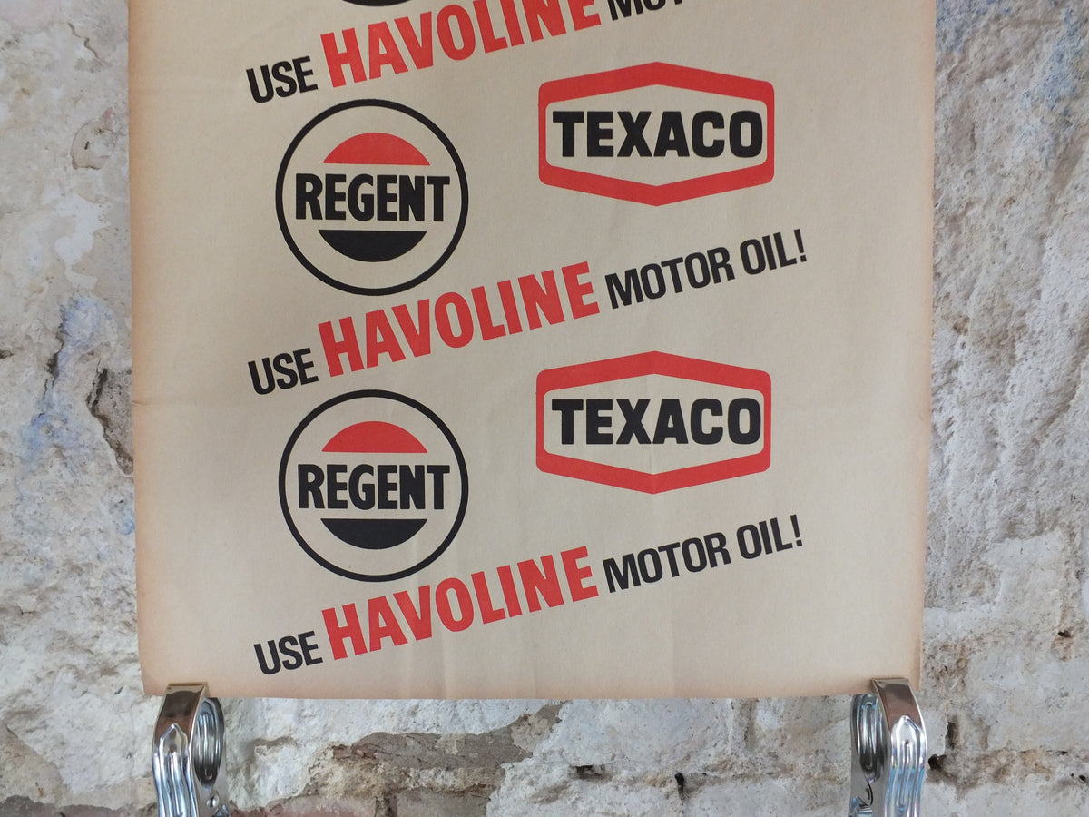 Original Vintage Poster Havoline Motor Oil Texaco Regent advertising motoring cars travel petrol gasoline gas print wall art retro 1950s