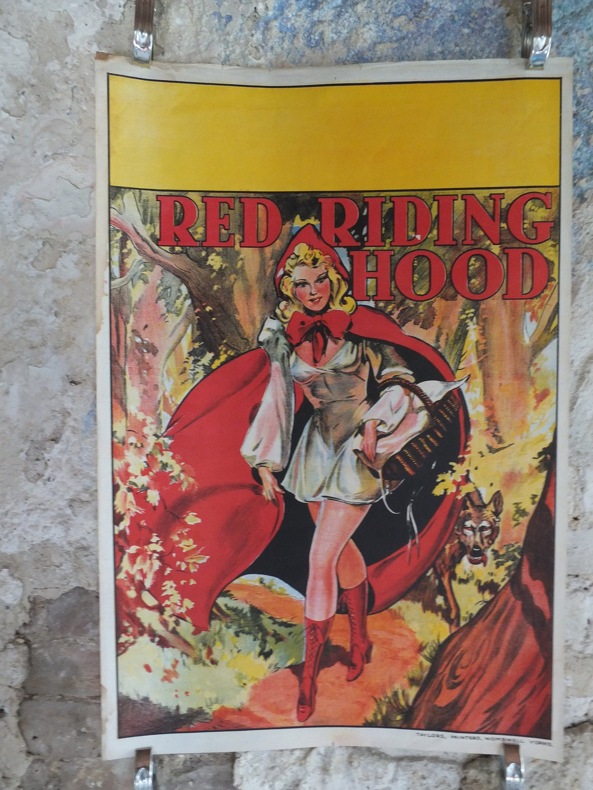 Original Vintage British Little Red Riding Hood Pantomime poster theatre taylors wombwell art deco nouveau print lithograph wall art 1930s