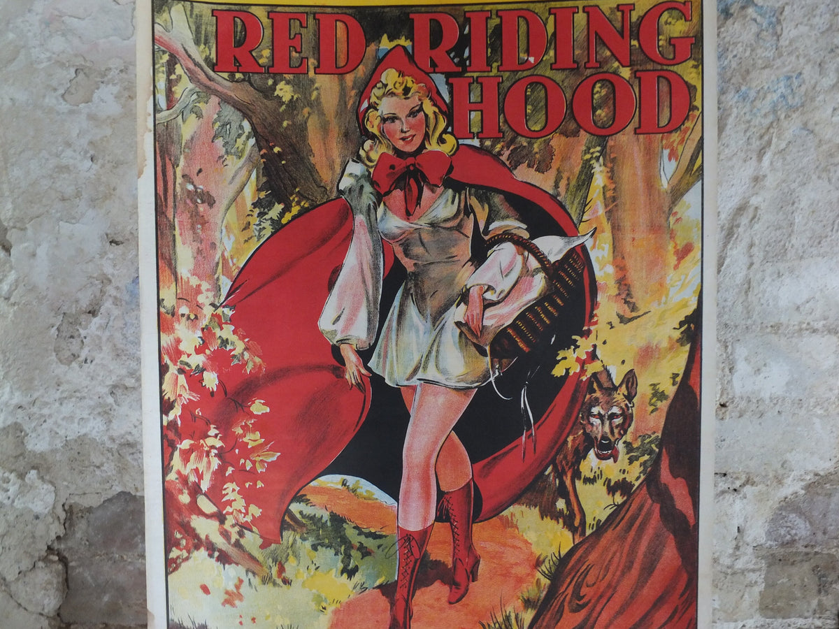 Original Vintage British Little Red Riding Hood Pantomime poster theatre taylors wombwell art deco nouveau print lithograph wall art 1930s