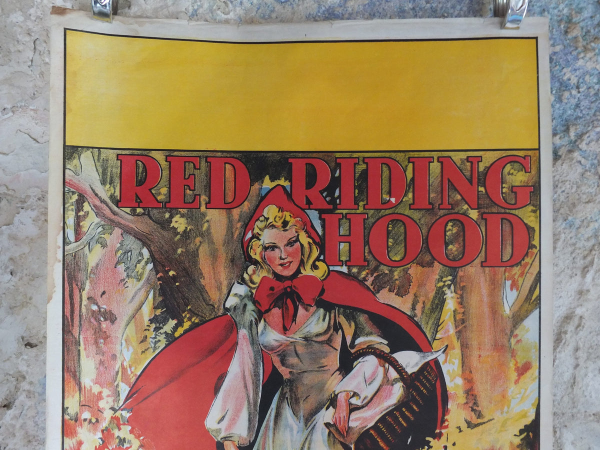 Original Vintage British Little Red Riding Hood Pantomime poster theatre taylors wombwell art deco nouveau print lithograph wall art 1930s