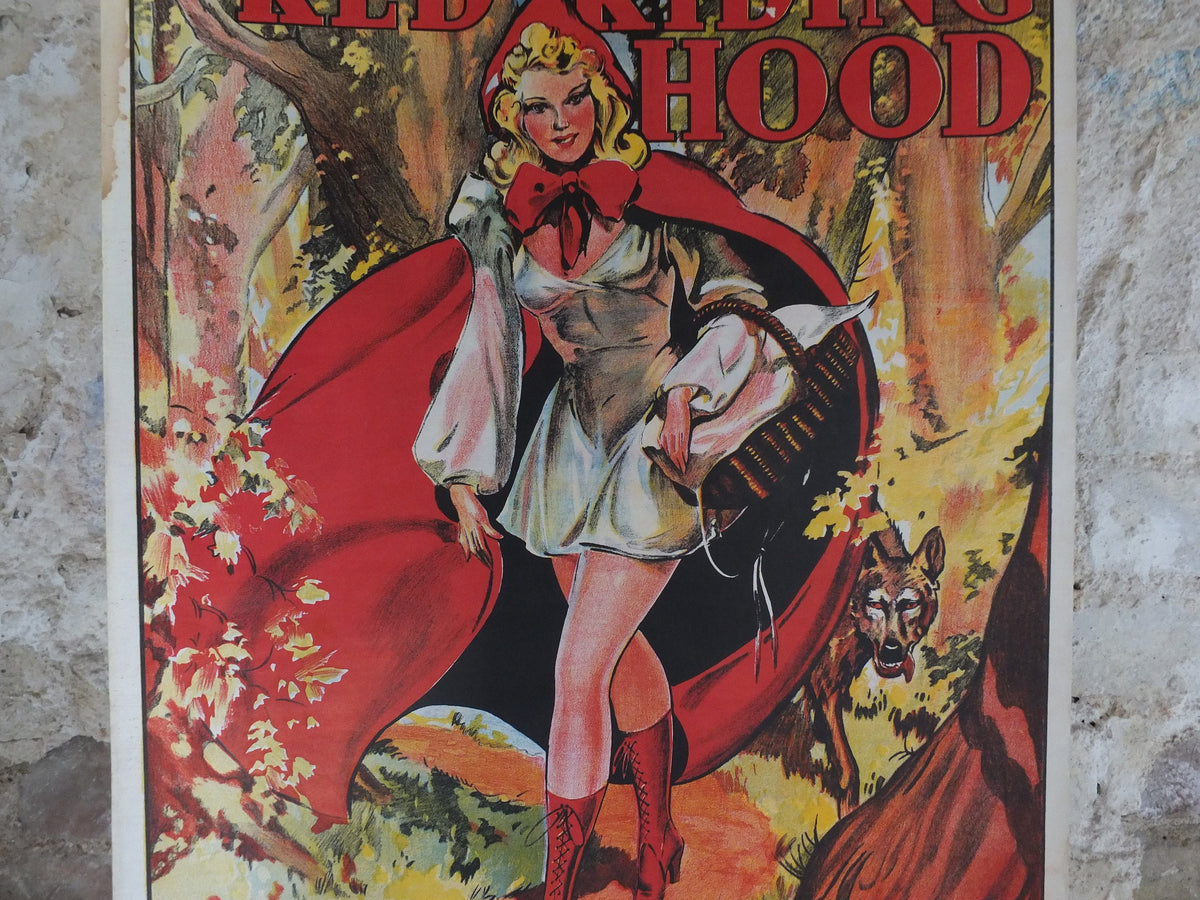 Original Vintage British Little Red Riding Hood Pantomime poster theatre taylors wombwell art deco nouveau print lithograph wall art 1930s