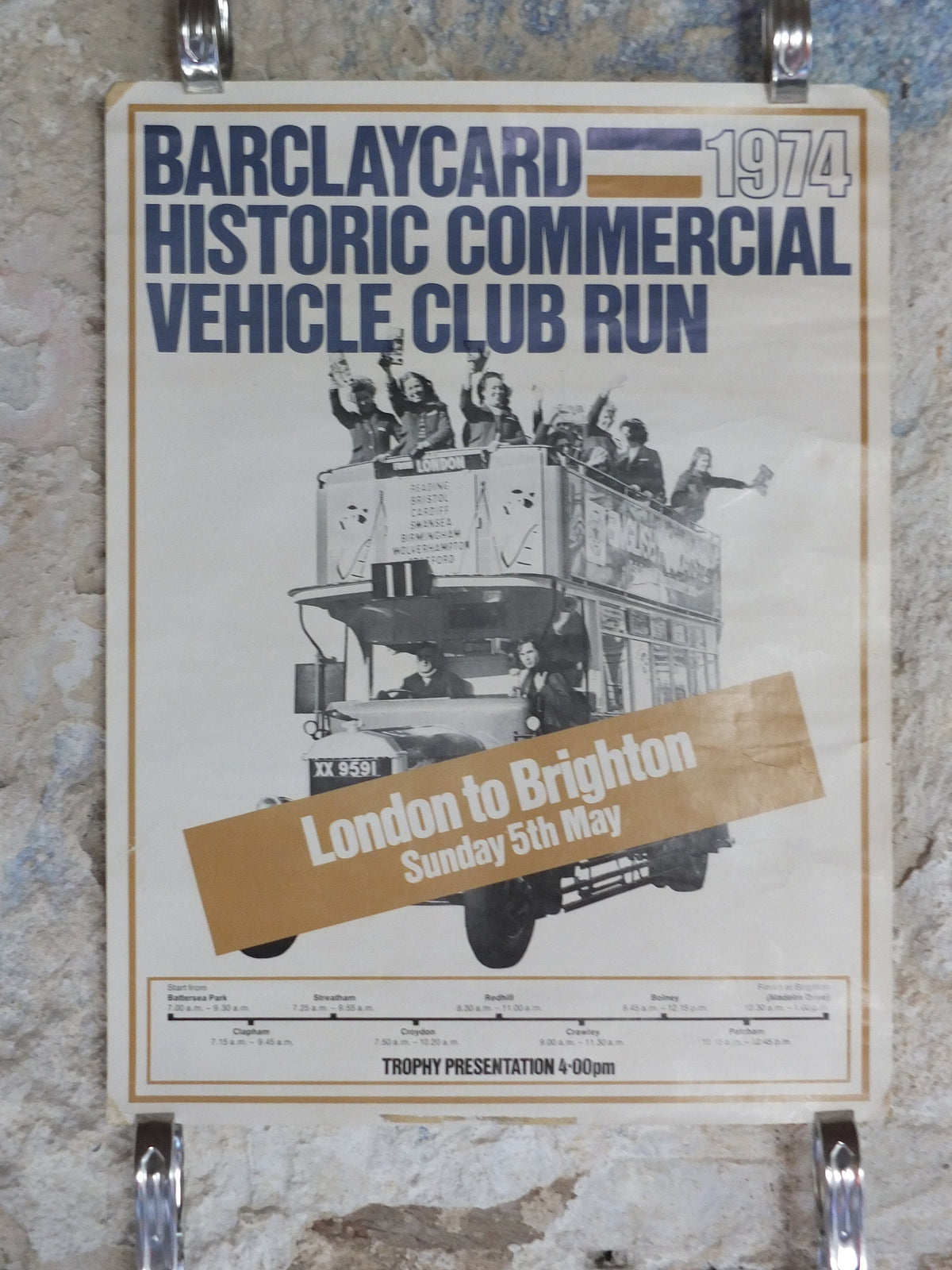 Original Vintage British London to Brighton Double Decker Bus Poster travel transport barclaycard advertising print wall art retro 1970s