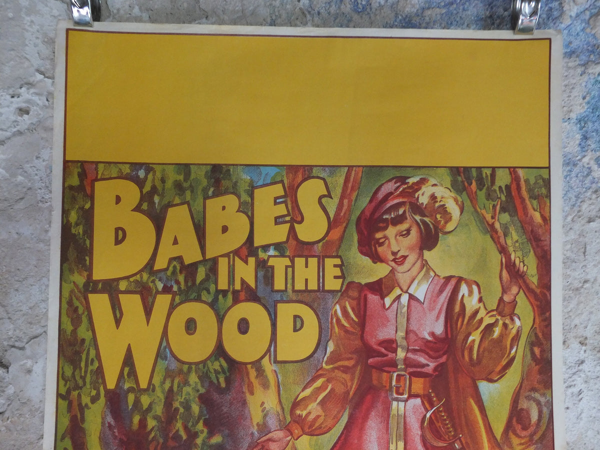 Original Vintage British Babes in the Wood Pantomime poster theatre taylors wombwell art deco nouveau print lithograph wall art 1930s