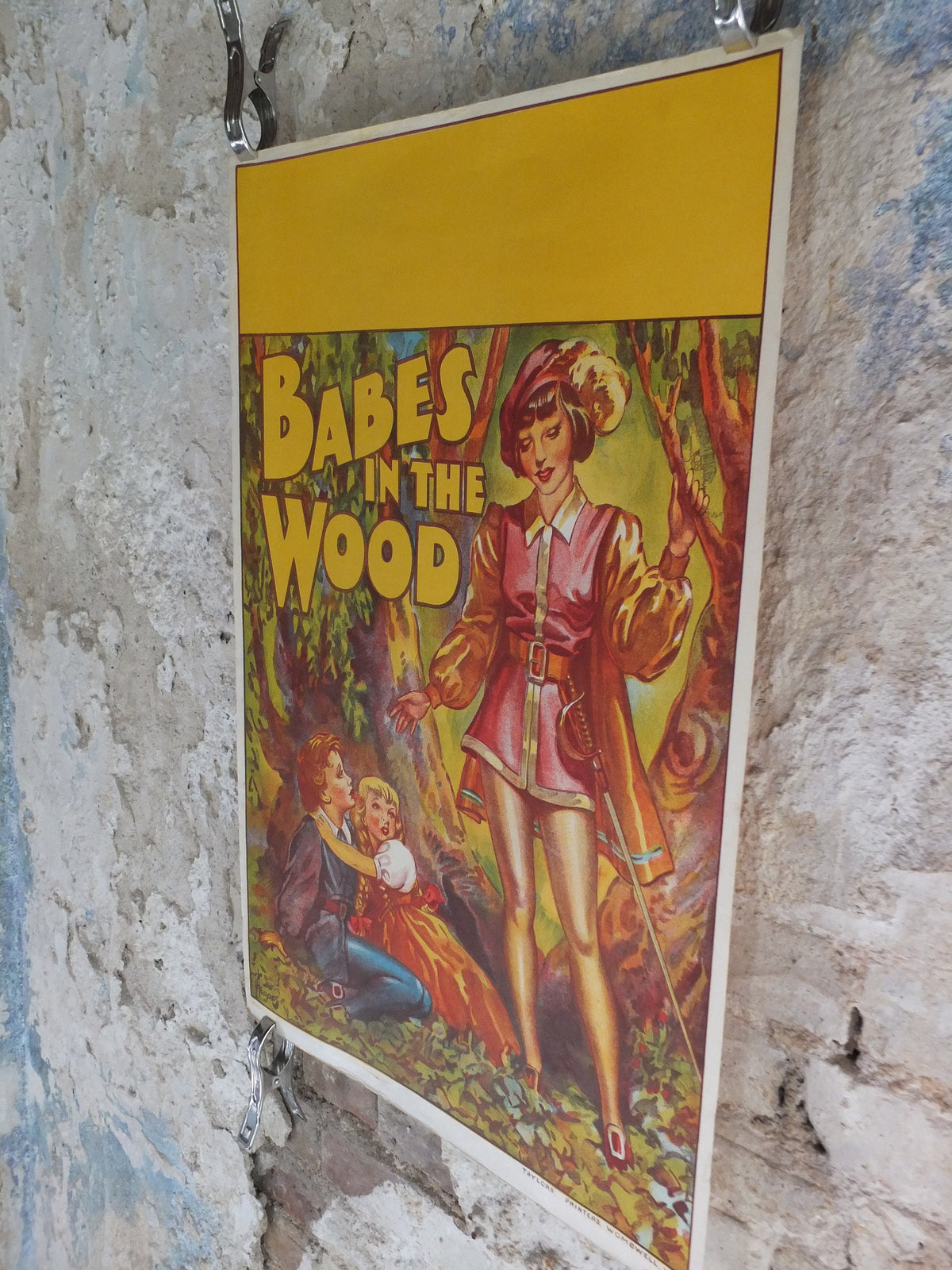 Original Vintage British Babes in the Wood Pantomime poster theatre taylors wombwell art deco nouveau print lithograph wall art 1930s